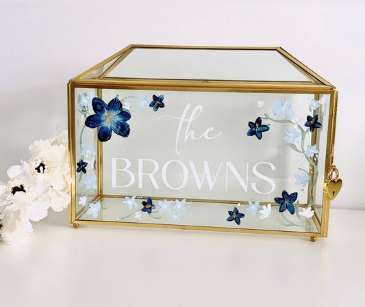 Hand Painted Glass & Gold Card Box with Heart shape lock